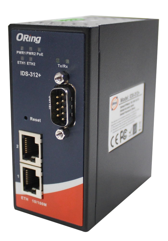 Device Server 1*RS232/422/485 to 2*100TX Slim PoE PD