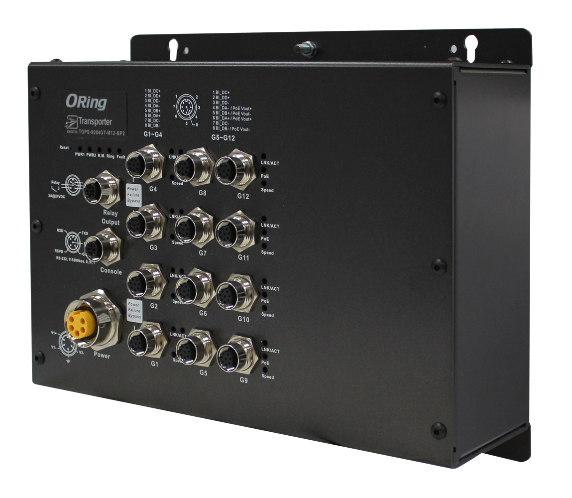Managed Switch 12*1000TX 8*PoE PSE 24V M12 Bypass EN50155