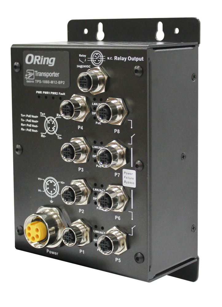 Unmanaged Switch 8*100TX M12 4*PoE PSE 24V 2*bypass EN50155