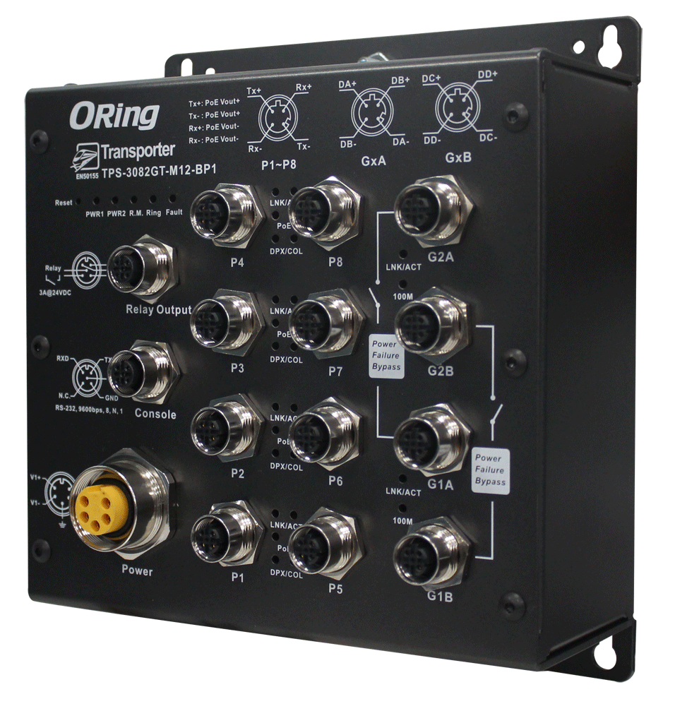 Managed Switch 8*100TX 2x1000-SX 8*PoE PSE M12 48VDC EN50155