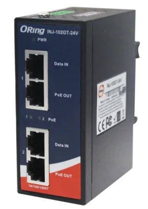 PoE Power Injector 2*1000TX 2*port@30W IP30 12..36VDCin slim