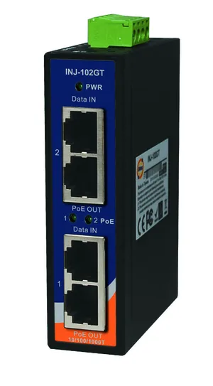 PoE Power Injector 2*1000TX 2*port@30W 50VDCin IP30 slim