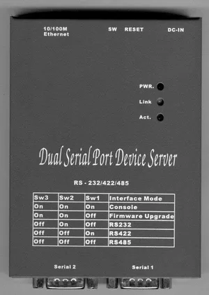 Ethernet to RS232/422/485 2-port server