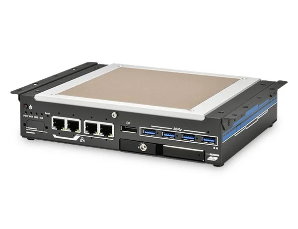 Compact fanless computer with flattop heatsink, 4x 2.5GbE and hot-swappable storage.